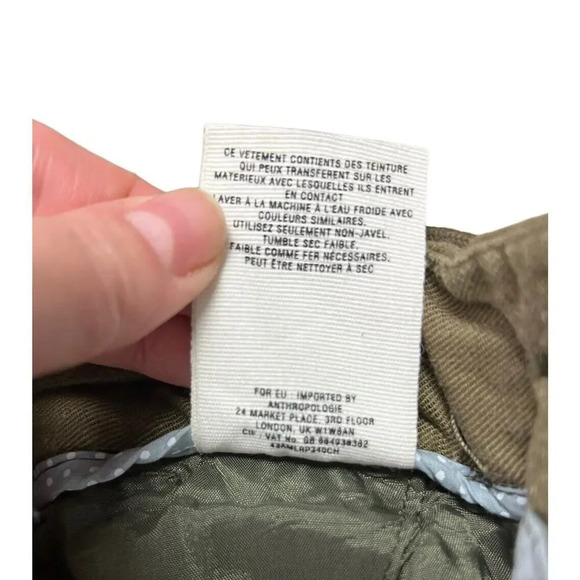 Anthropologie Pilcrow And Letterpress Olive Green Linen Blend Chino Ankle Pants - Picture 5 of 7